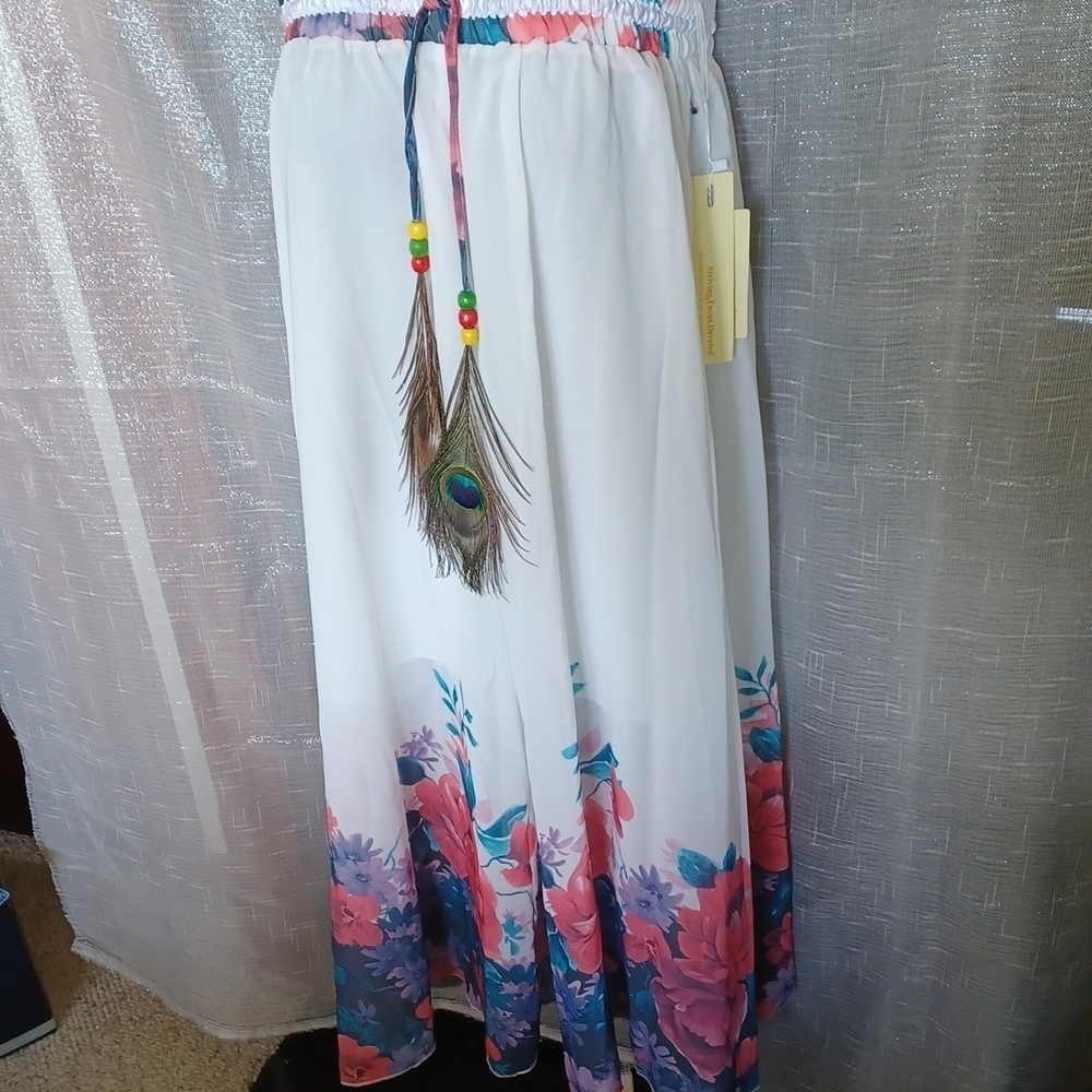 Ashir Aley Maxi Skirt or midi dress, sz s, cream w/ pink & purple flowers